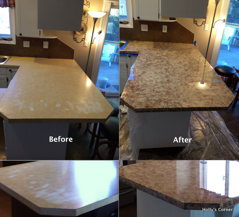 Before and after countertop refinishing.